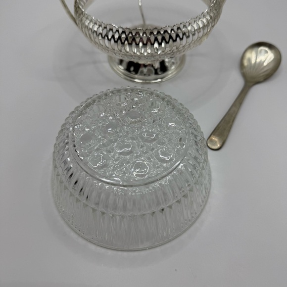 Vintage Mayell Silver Plated Crystal Condiment Jam Bowl w/ spoon Made in England - Picture 3 of 8
